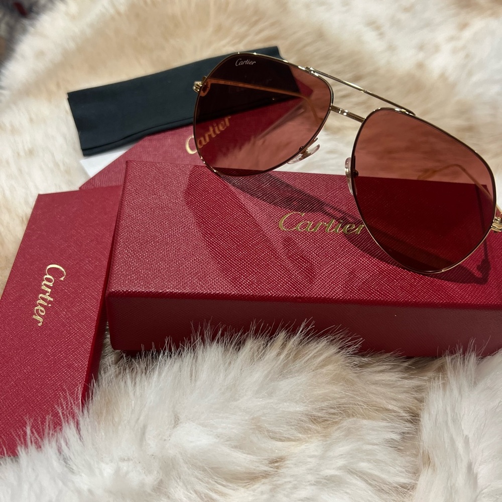 Cartier Gold Frame Sunglasses with Burgundy Lenses
